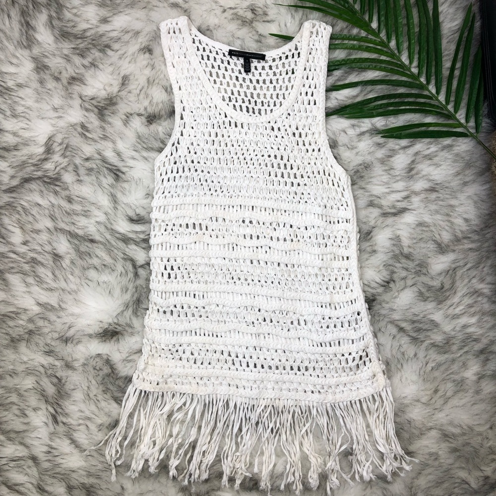 White House Black Market White Net Tank Fringe Sam